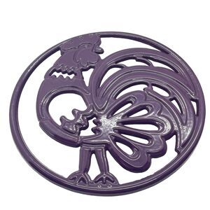 Rooster Trivet Purple Enamel Cast Iron Retro Country Kitchen Farmhouse Style